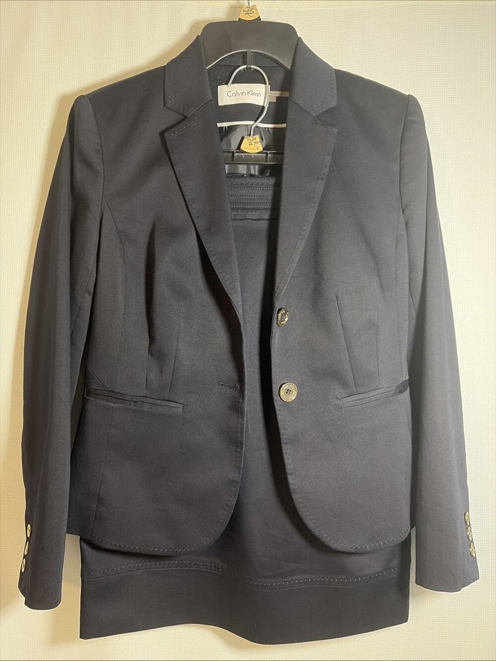 Calvin Klein Women’s Sz 2 Black 2-Button Blazer & Skirt Set Pockets Office Belt